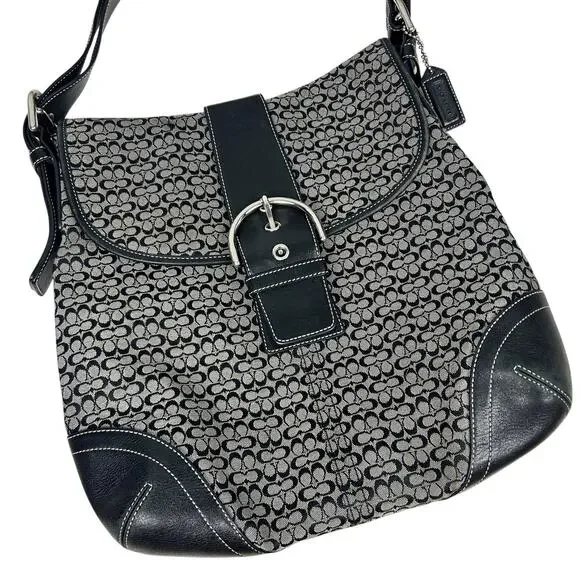 Coach Vintage 2003 North South Black Grey CC Monogram Leather Trim Soho Bag - Picture 3 of 10